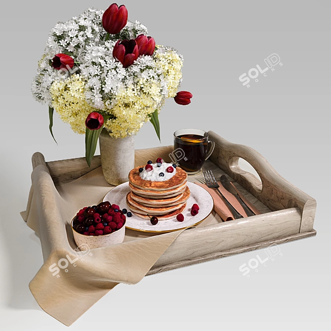 Title: Morning Bliss: Bed & Breakfast 3D model image 1