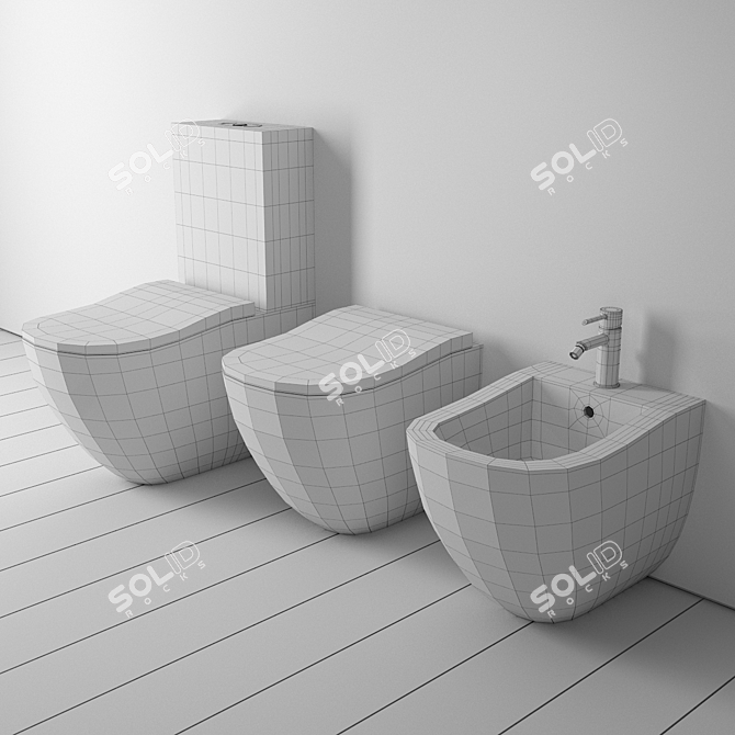 Elegant Fluid Collection Bathroom Suite 3D model image 2