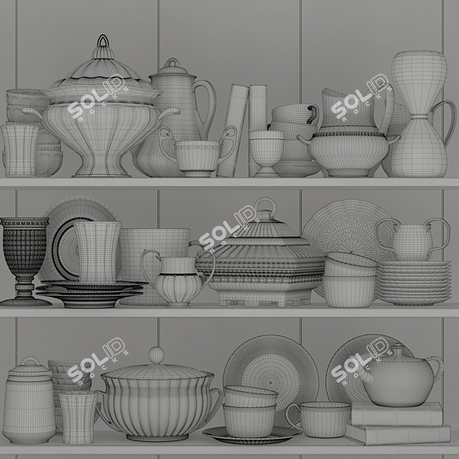 Elegant Gold Glass Dinnerware Set 3D model image 2