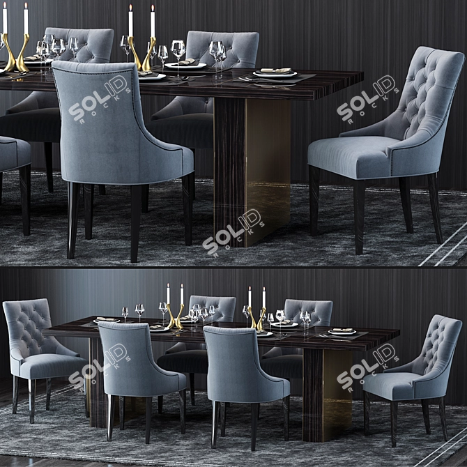 Luxury Martine Tufted Table and Chair Set 3D model image 1