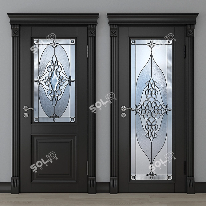 Stained-Glass Door: Elegant Glass Design 3D model image 1