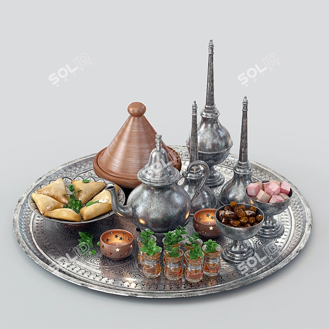 Exquisite Moroccan Tea Set 3D model image 1