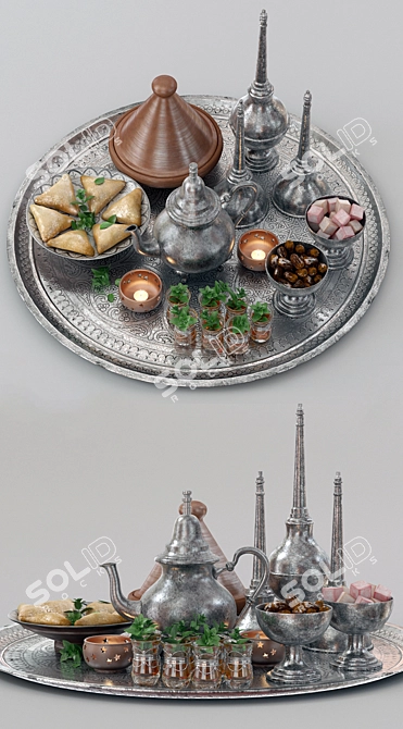 Exquisite Moroccan Tea Set 3D model image 2