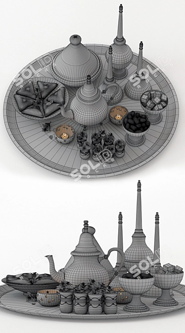 Exquisite Moroccan Tea Set 3D model image 3