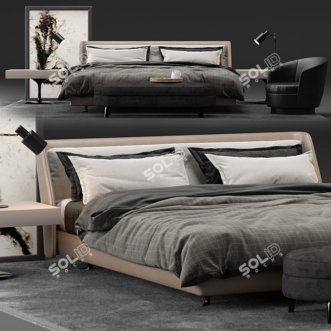 Luxurious Spencer Bed by Minotti - Complete Bedroom Set 3D model image 1