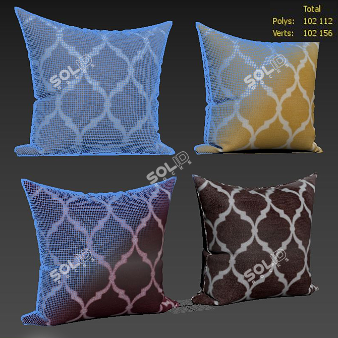 Elegant Decorative Pillows Set - Ogee Pattern 3D model image 2