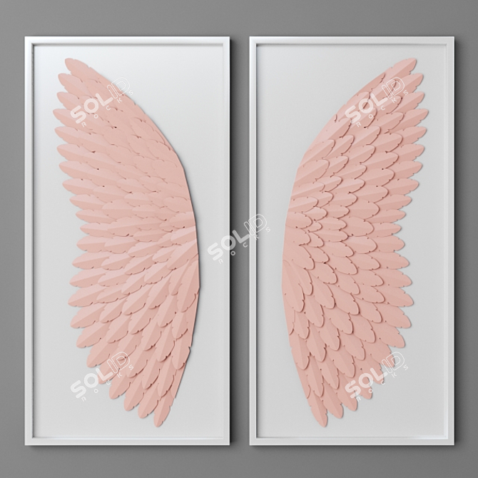 Hand-Folded Pink Angel Wing Art 3D model image 1