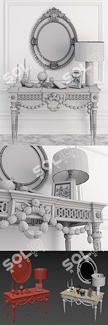 Elegant Louis XVI Gilt Wood Console w/ Oval Brown Resin Mirror 3D model image 3