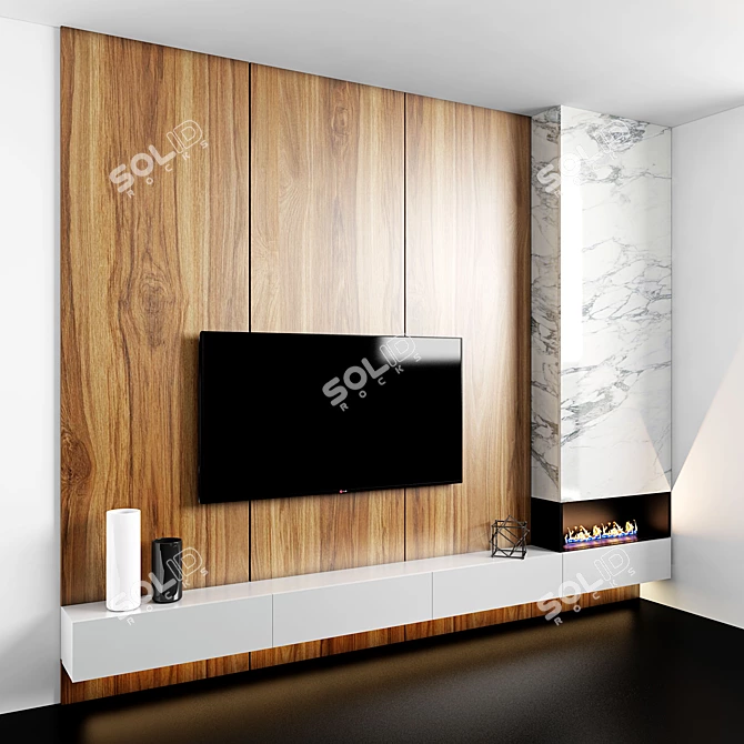 Marble Bio-Fireplace TV Zone 3D model image 2