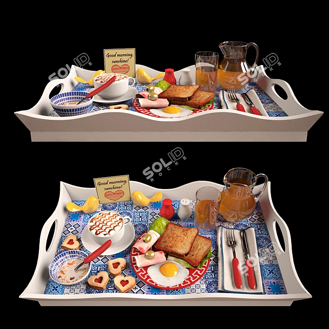 Mediterranean Tile Breakfast Tray 3D model image 1