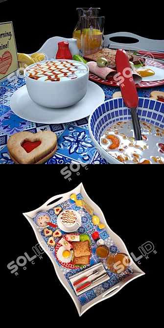 Mediterranean Tile Breakfast Tray 3D model image 2