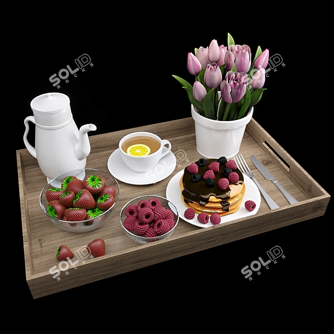 Rise & Dine: Luxe Breakfast Tray 3D model image 1