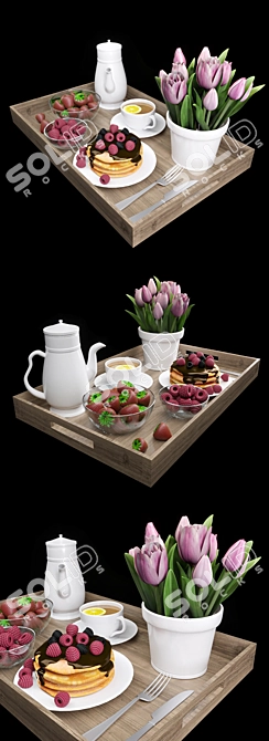 Rise & Dine: Luxe Breakfast Tray 3D model image 2