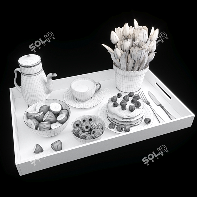 Rise & Dine: Luxe Breakfast Tray 3D model image 3