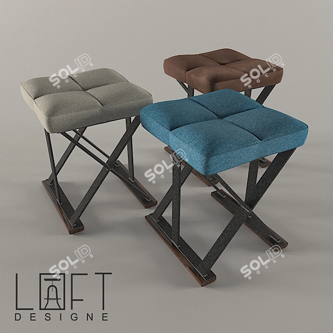 Modern Loft Style Fabric, Wood, and Metal Stool 3D model image 1