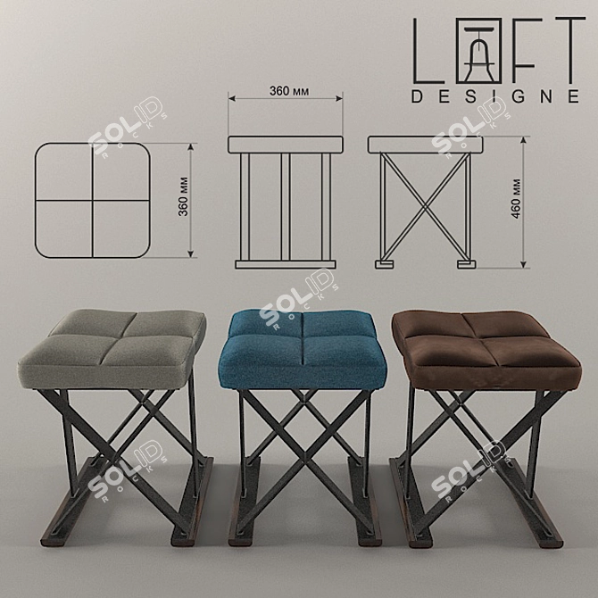 Modern Loft Style Fabric, Wood, and Metal Stool 3D model image 2