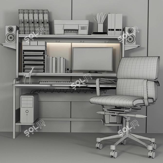 Modern Office Furniture Set: Table, Chair, Armchair, Computer, Folder, Stationery, Monoblock, Printer 3D model image 2