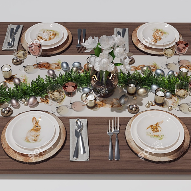 Elegant Easter Tableware: Pasture Bunny Collection 3D model image 1