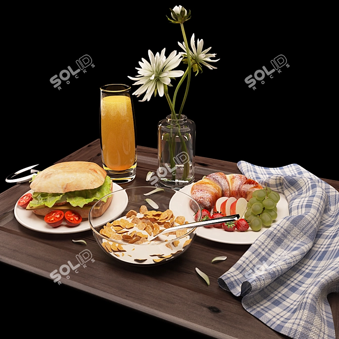Served Breakfast Tray 3D model image 1