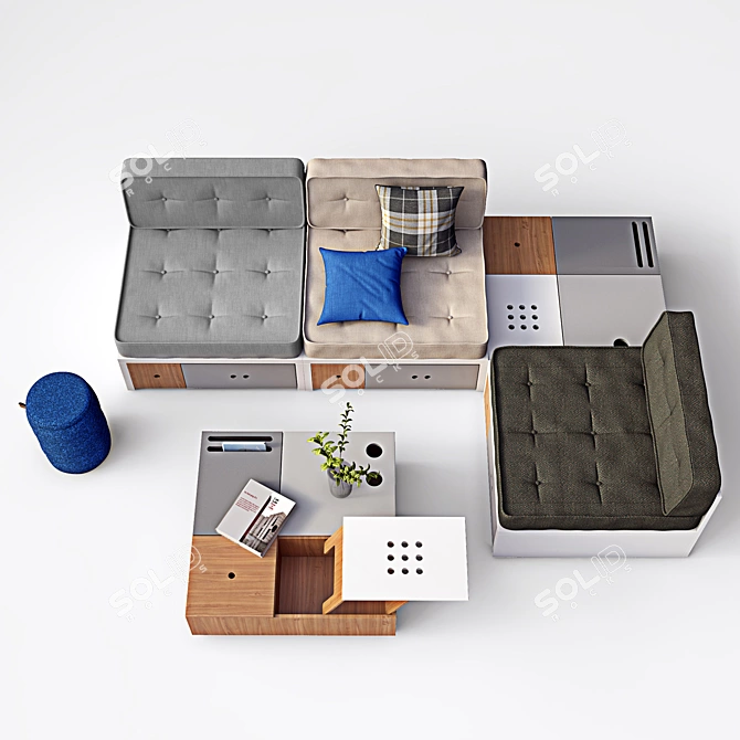 Custom Corner Sofa & Coffee Table Set 3D model image 2