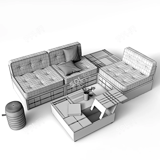 Custom Corner Sofa & Coffee Table Set 3D model image 3