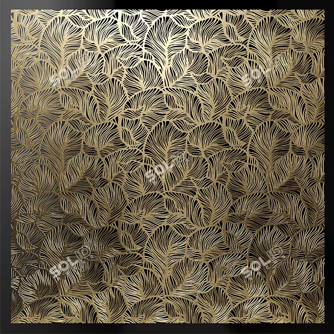 Elegant Floral Brass Decorative Panel 3D model image 1