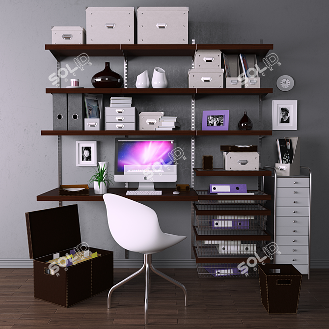 Sleek Office Essentials Bundle: Table, Chair, Armchair, Laptop, Folder 3D model image 1