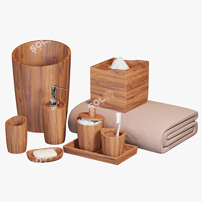 Handcrafted Wooden Bath set 3D model image 1