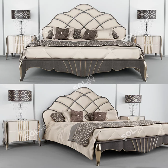 Elegant Carved Bed Set 3D model image 1