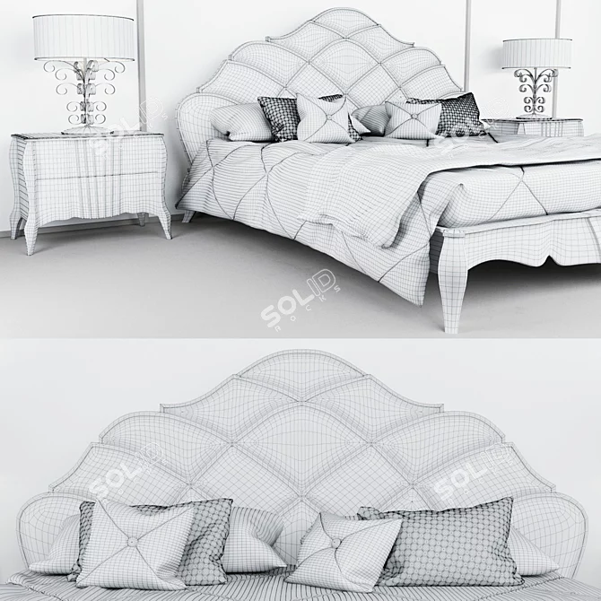 Elegant Carved Bed Set 3D model image 2