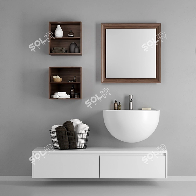 Sleek Ceramilux Washbasin & Framed Mirror 3D model image 1