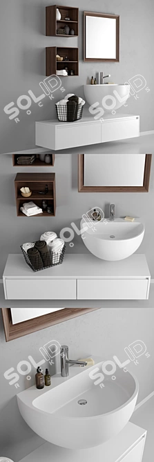Sleek Ceramilux Washbasin & Framed Mirror 3D model image 2