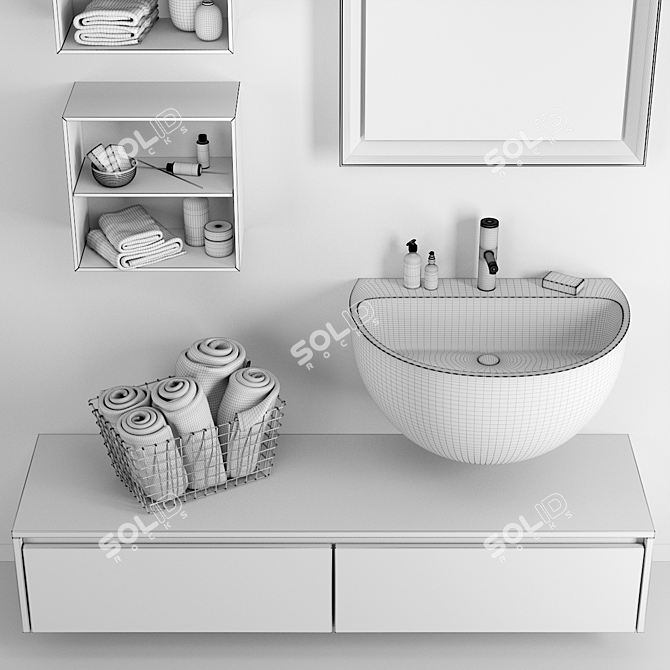 Sleek Ceramilux Washbasin & Framed Mirror 3D model image 3