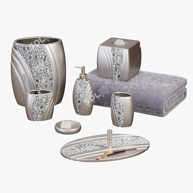 Elegant Silver Gray Bath Set 3D model image 1