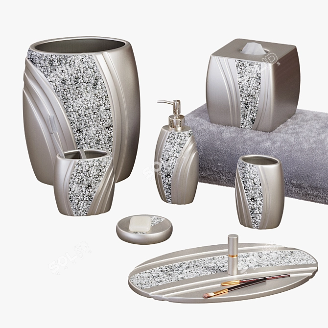 Elegant Silver Gray Bath Set 3D model image 2