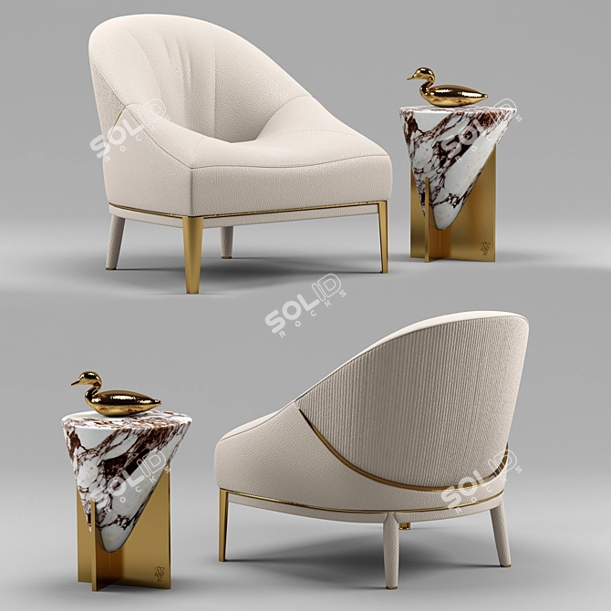 Elegant Minstrel Table & Rosemary Leather Armchair 3D model image 1