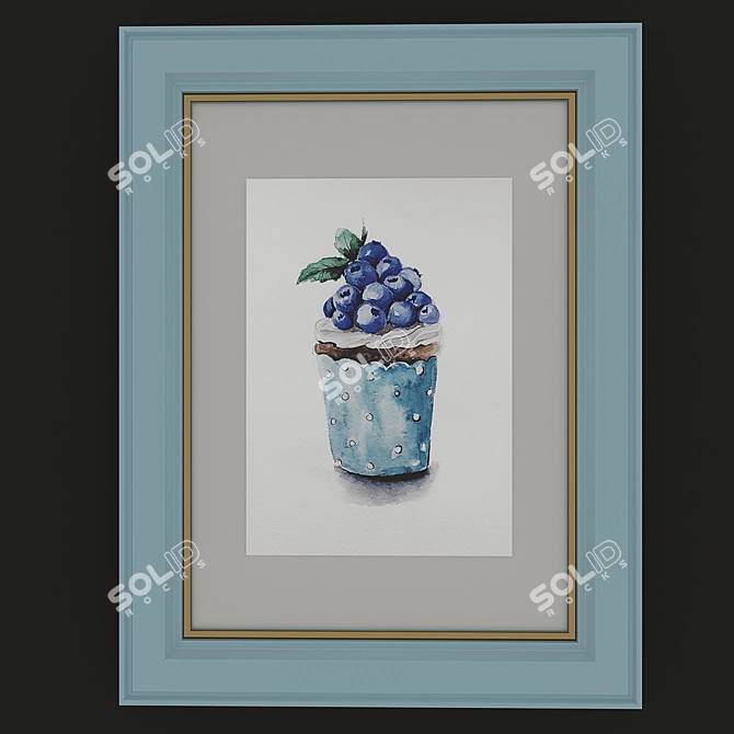 Watercolor Cupcake Trio 3D model image 2