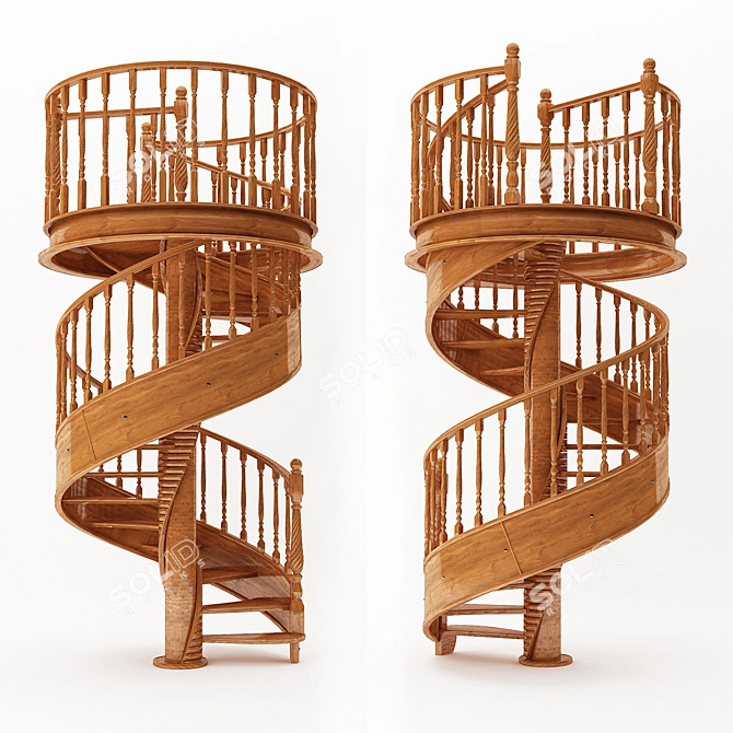 Spiral Wood Stair: Modern Elegance 3D model image 1