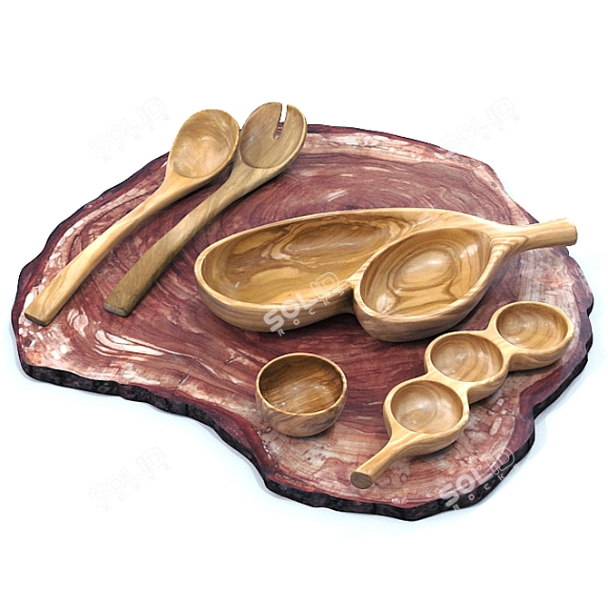 Elegant Olive Wood Utensils 3D model image 1