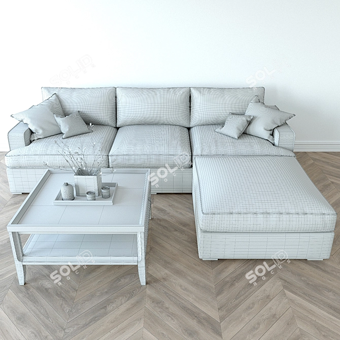 Stamford Three-Seater Sofa & City Coffee Table 3D model image 3