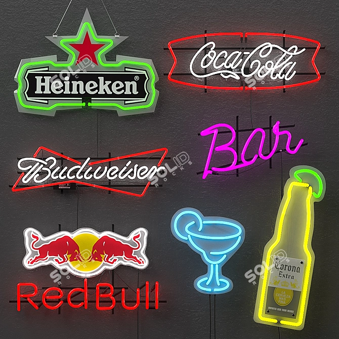 Neon Bar Signs: Illuminate Your Bar 3D model image 1