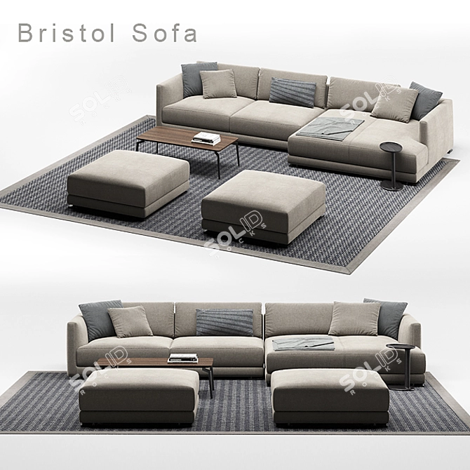 Poliform Bristol Sofa Set: 2 Modules, Puff & More 3D model image 1