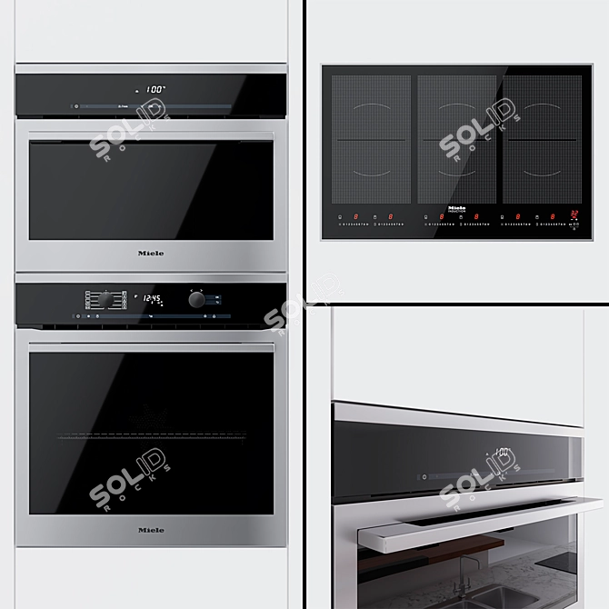 Miele Combiset: H6160B Oven, DG6100 Steamer, KM6366 Cooktop 3D model image 1