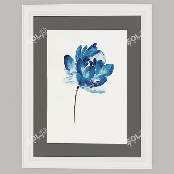 Blue Watercolor Floral Print Set 3D model image 3