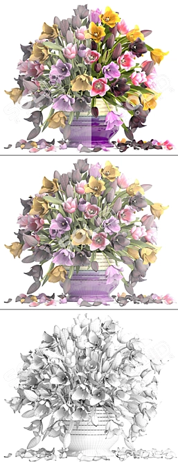 Spring Blooms Collection: Vibrant Tulip Bouquet 3D model image 3