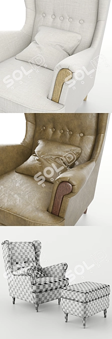 Strandmon Armchair with Pouf 3D model image 3
