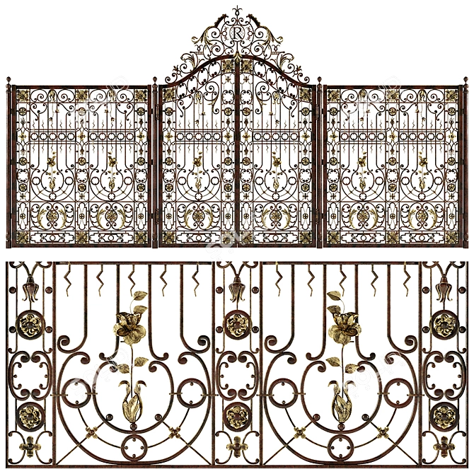 Elegant Forged Gates & Fences 3D model image 1