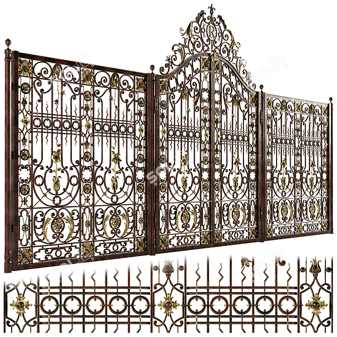 Elegant Forged Gates & Fences 3D model image 2