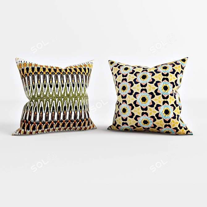 Embroidered Ikat Reflection Pillow Set 3D model image 1