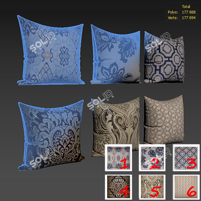 Decorative Pillow Set: Indigo Ikat, French Country, Distressed Geometric 3D model image 2